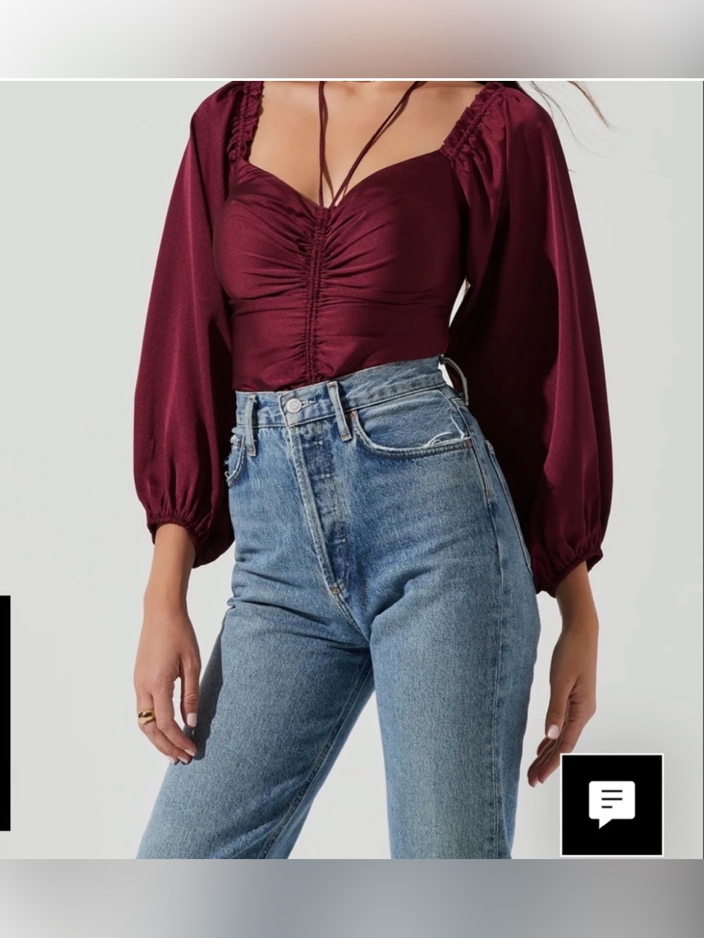 ASTR the Label Long Sleeve Cinch Center Convertible Neckline Bodysuit - Scarlet